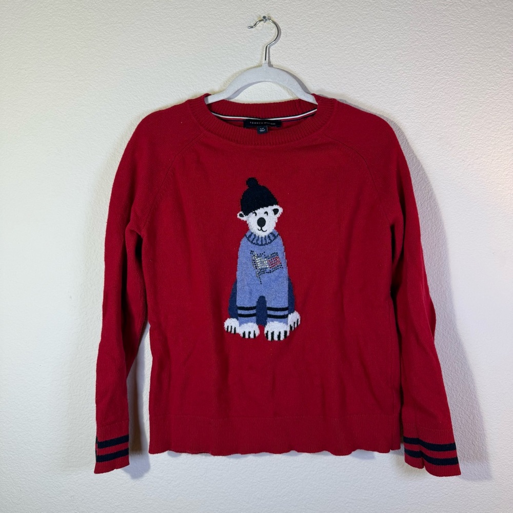 Red Sweater with Polar Bear Design Large Retro